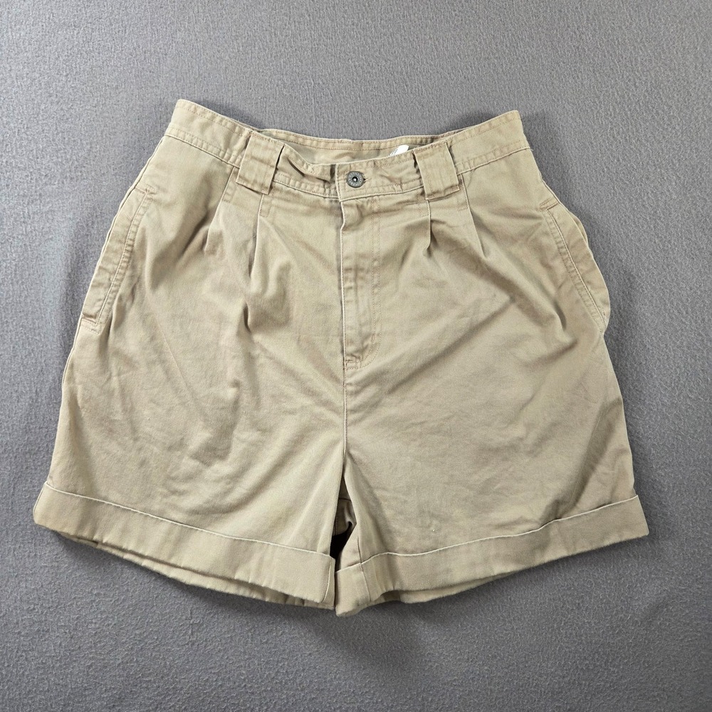 Vintage Bill Blass Pleated Chino Shorts Womens 10 Khaki High Waist Cuffed Beige